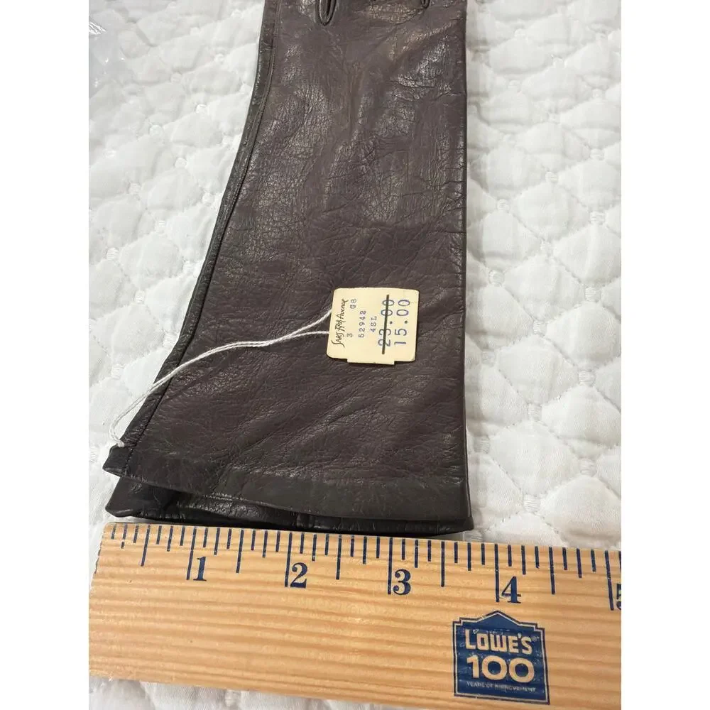 Saks Fifth Avenue Vintage Brown Leather Gloves Silk Lined Made in France Size 6